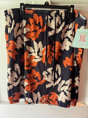 Women’s Floral Drawstring Skort - Navy, Orange & Cream